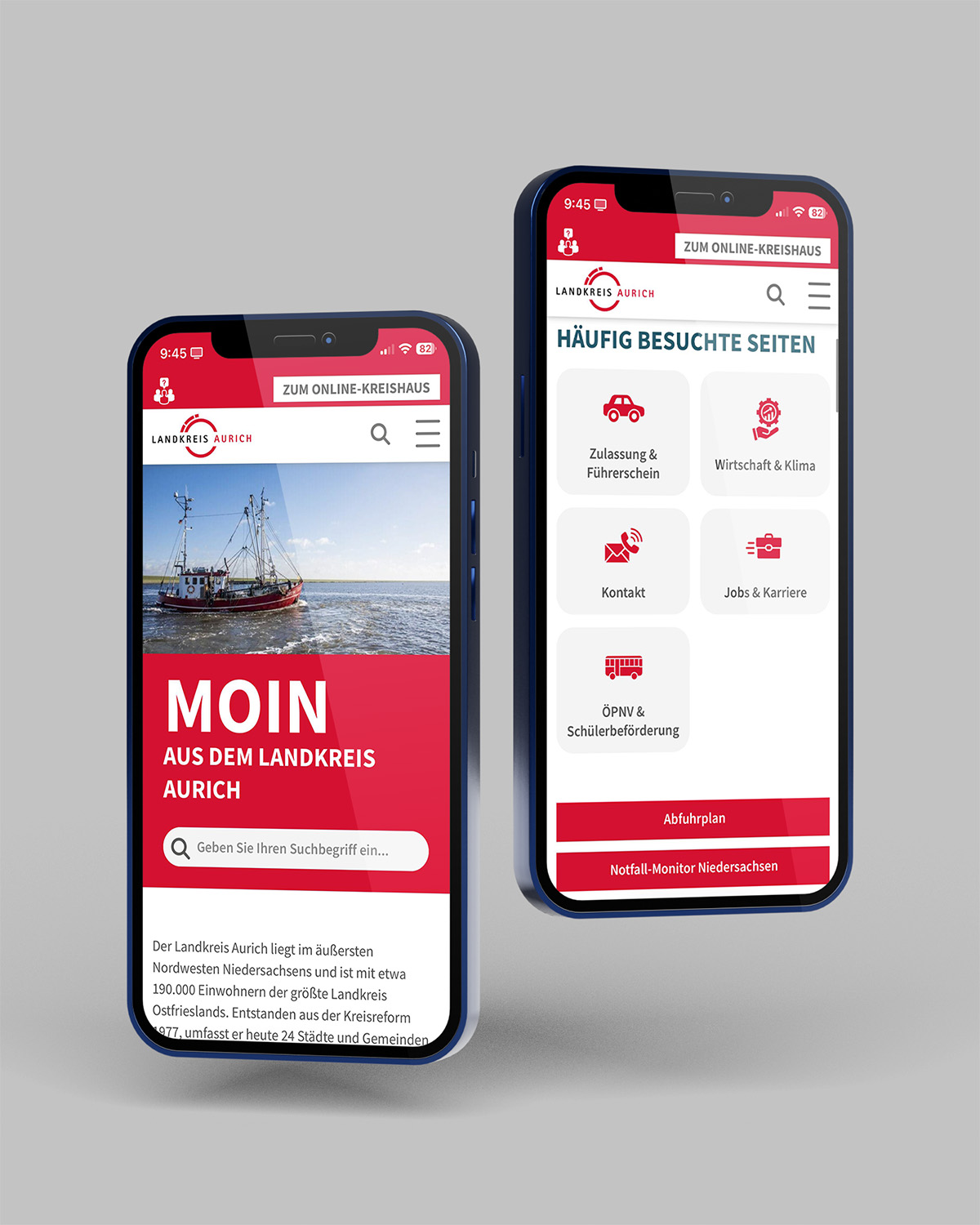 Mobile Bürgerdienste des Landkreises Aurich mit Schnelleinstiegen zu Zulassung, Abfuhrplan und Schülerbeförderung