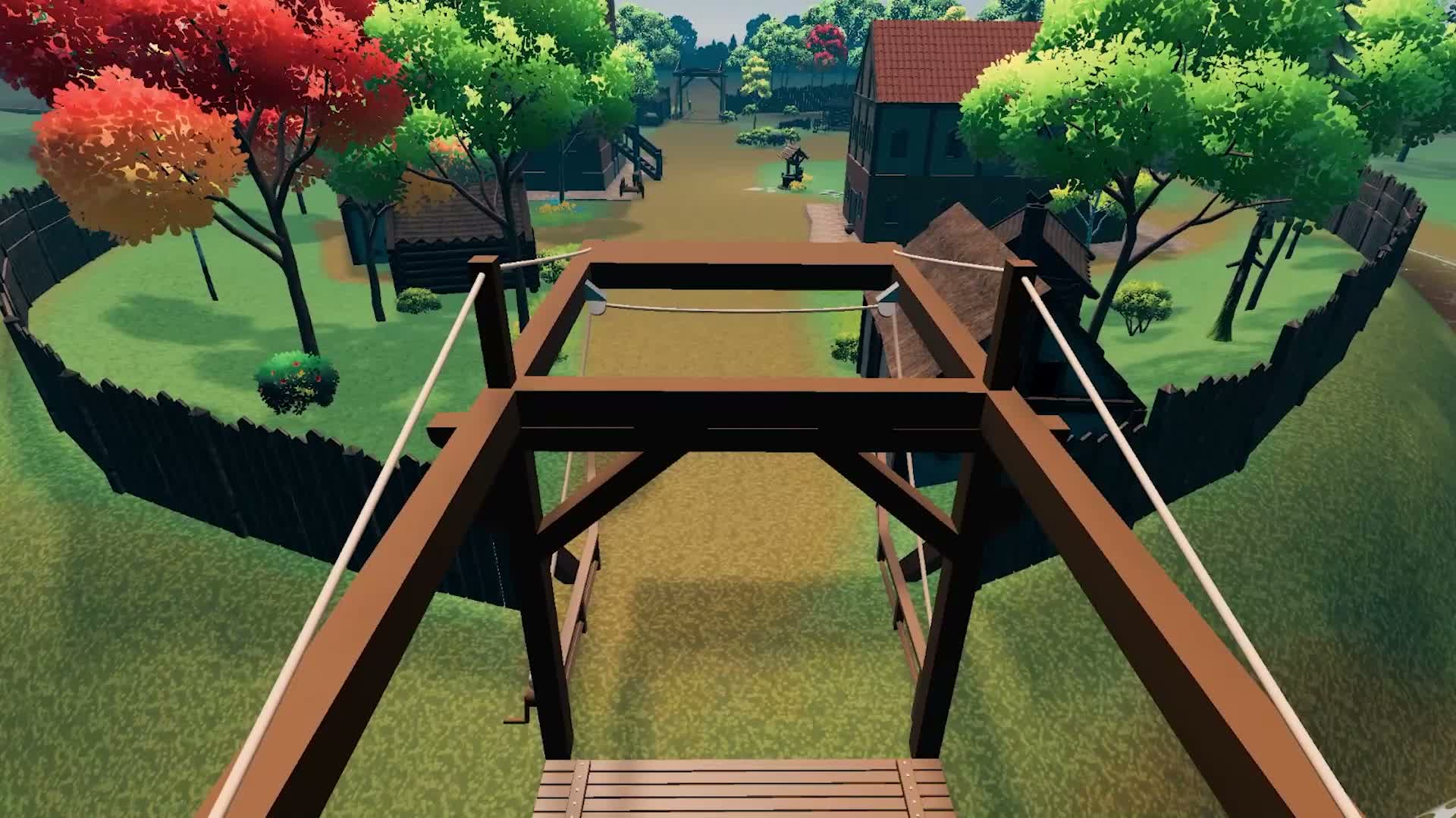 In-Engine VR-Screenshot: Gang über die Zugbrücke in die mittelalterliche Burg tom Brok