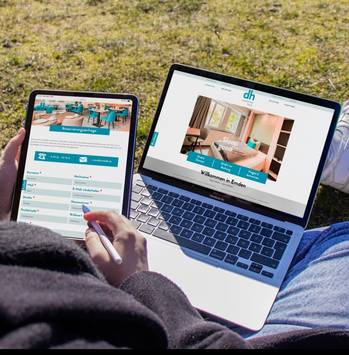 Website und Corporate Design für das Hotel Deutsches Haus in Emden auf Laptop und Tablet