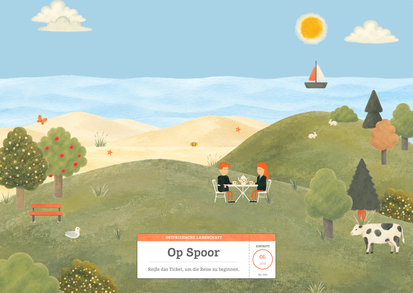 Illustriertes Browser-Quizspiel Op Spoor mit Jan und Jantje für die Museen der Ostfriesischen Landschaft