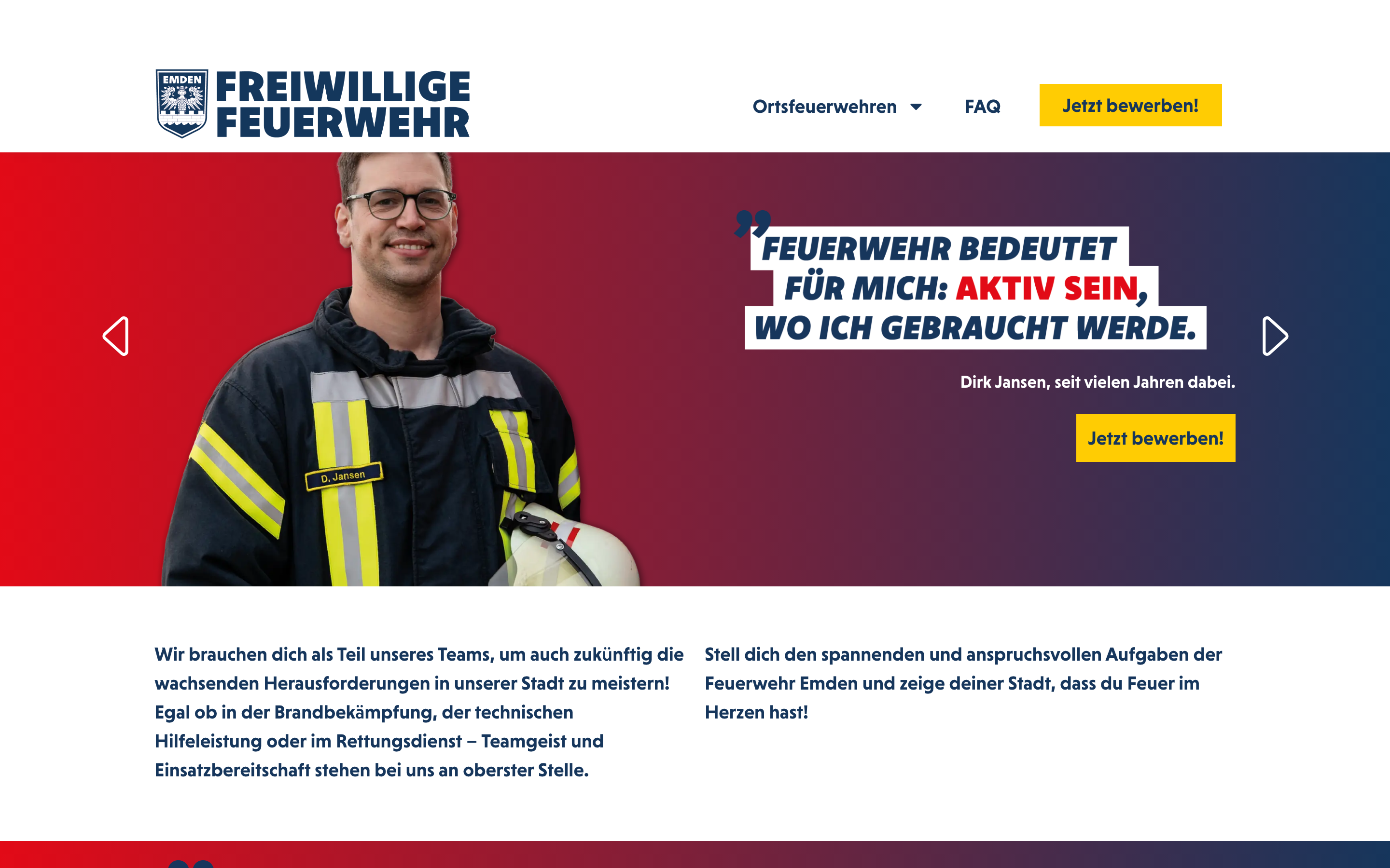 Live-Ansicht der Kampagnenseite freiwillig.jetzt für die Freiwillige Feuerwehr Emden