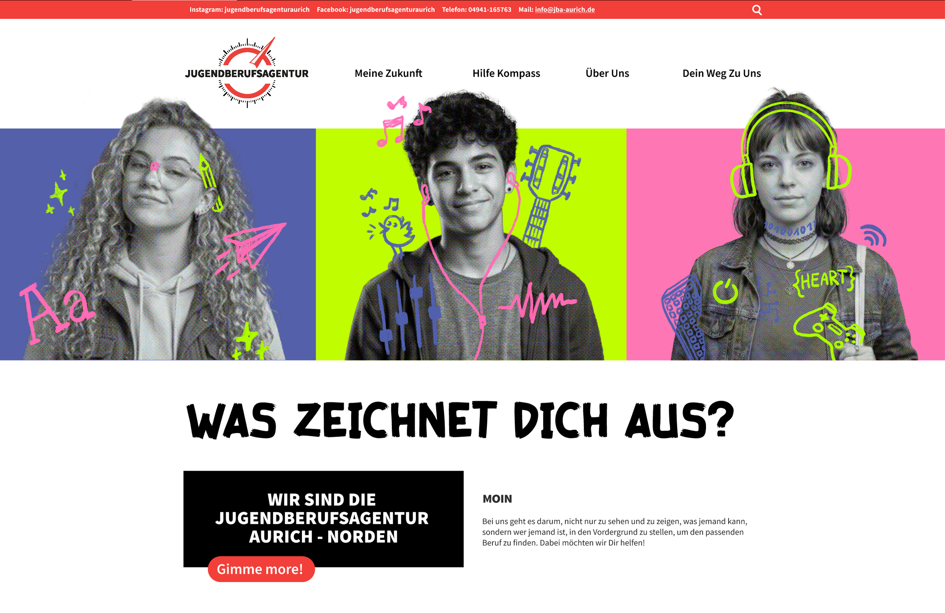 Neues Webdesign der Jugendberufsagentur Landkreis Aurich (jba-aurich.de – Was zeichnet dich aus?)