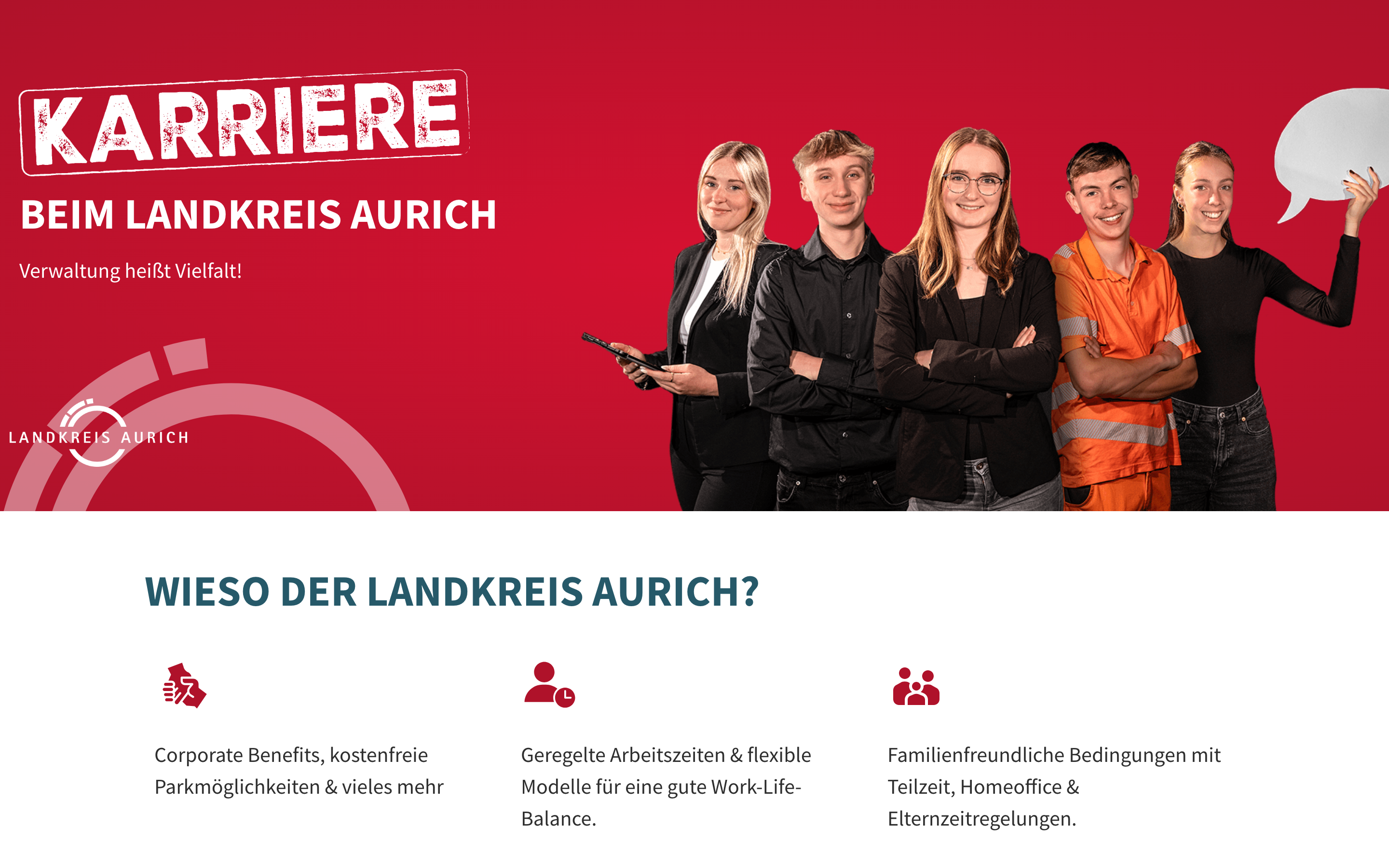 Live-Ansicht des Karriereportals landkreis.jetzt für den Landkreis Aurich