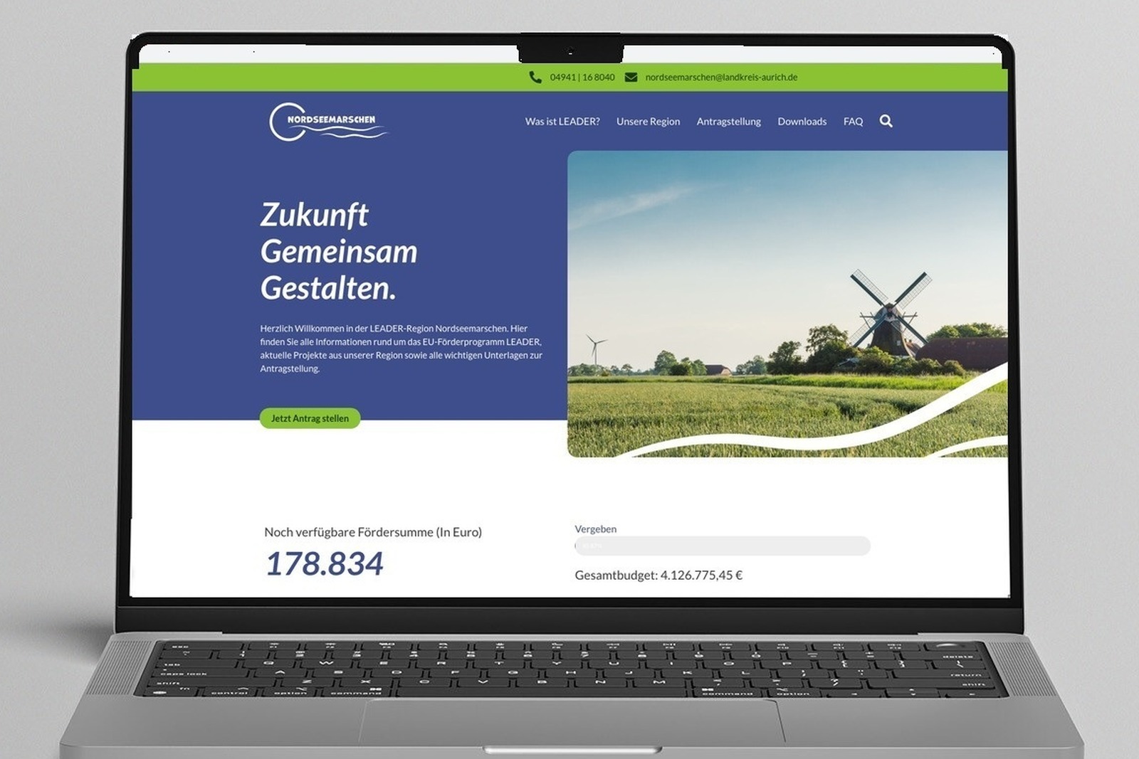 Webauftritt nordseemarschen.de für die LEADER-Region Nordseemarschen mit Förderrechner und Projektfinder